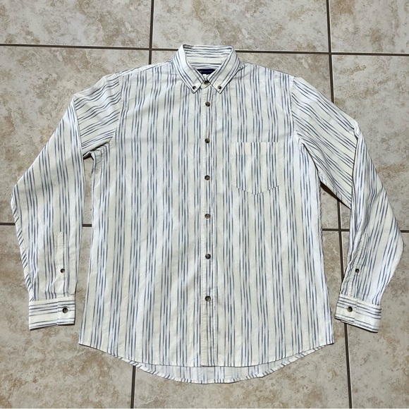 Levi’s Made Crafted Button Shirt Italy Mens Size 2 Medium Ivory Blue Striped - Picture 1 of 5